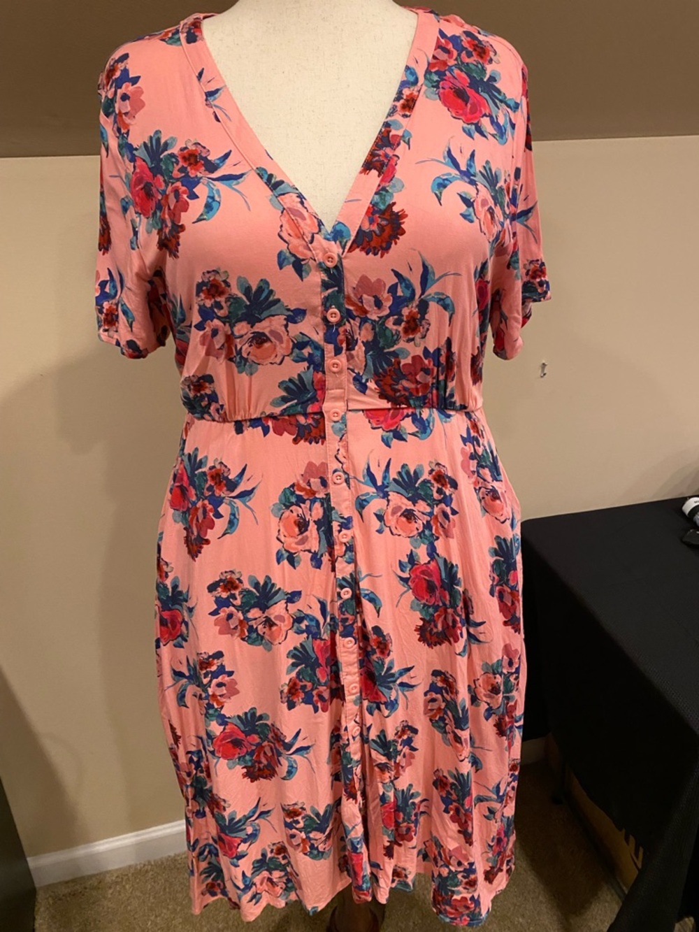 torrid Pink Floral Button-Front Midi Dress